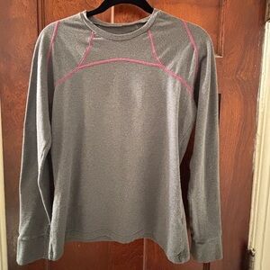 Athleta Charcoal Sz S Long Sleeve Top w Pink Seam Accents, GUC